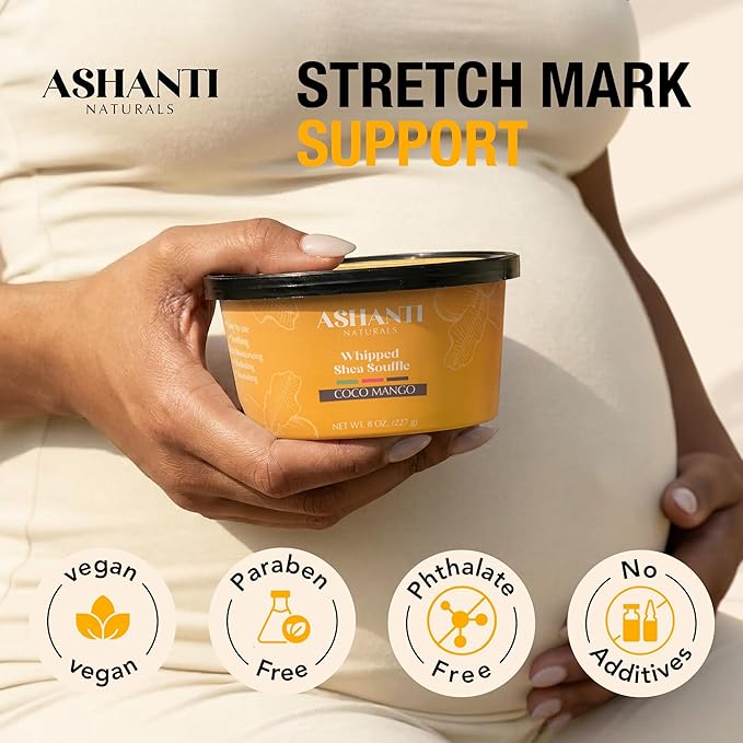 Ashanti Naturals Scented Whipped Shea Butter | African Body Butter for Men w/Coconut and Almond Oil (Coco Mango Souffle, 8 oz)