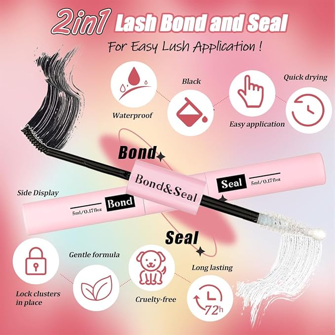 DNSGOOR DIY Lash Extension Kit 590Pcs 9-18mm D Curl Lashes Clusters with Lash Bond and Seal Glue Remover Lash Shampoo Cleansing Brush Headband Wristband Tweezers Eyelash Brush Applicator