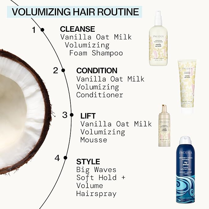 Pacifica Big Waves Coconut, Vanilla & Sea Salt Hairspray – Soft Hold Wavy Hair Texture Spray – Adds Volume & Controls Frizz, Travel Size Beach Hair Essential for Women – Vegan & Cruelty-Free – 6oz