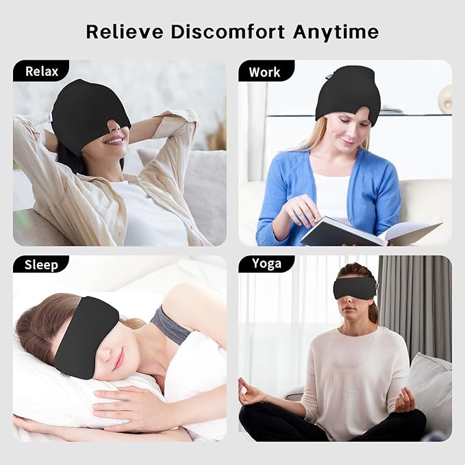 my novel things Migraine Relief Cap, Headache Relief Cap 2PCS with Gel Eye Mask, Hot Cold Therapy Ice Cap, Cooing for Head Sinus, Puffy Eyes, Tension and Stress Relief Gift Set for Men Women