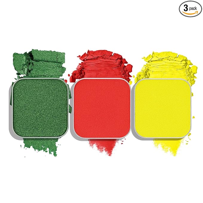 Christmas 3-Color Eyeshadow Trio – Festive Holly Red, Evergreen Green & Golden Yellow, Matte & Shimmer, Highly Pigmented Powder Refills for DIY Custom Magnetic Palette & Holiday Makeup