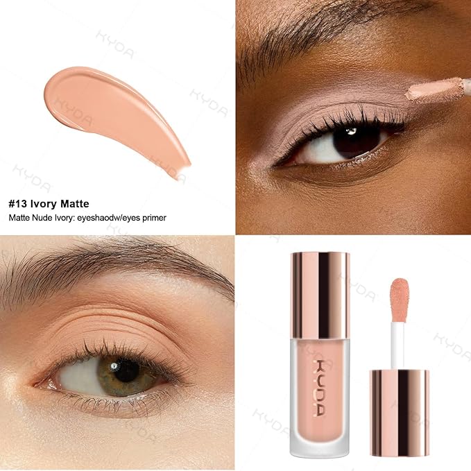 KYDA Liquid Matte Eyeshadow, Soft Matte Nude Ivory Eyeshadow, Long-wearing Crease-Resistant Velvet Eyes Tint, Smooth Cream-to-Powder Texture, Multiuse Eyes Makeup for Shadow and Primer