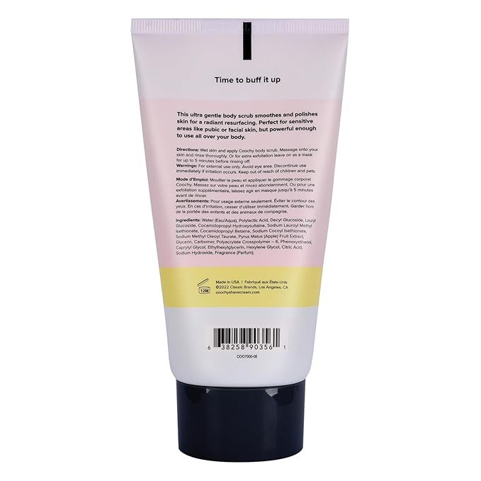 COOCHY Ultra Smoothing Body Scrub | Gentle Exfoliating Body Scrub for Sensitive Skin | Removes Dead Skin Cells, Prevents Ingrowns | Paraben-free, Cruelty-free | Mango Coconut 5 oz/148 mL