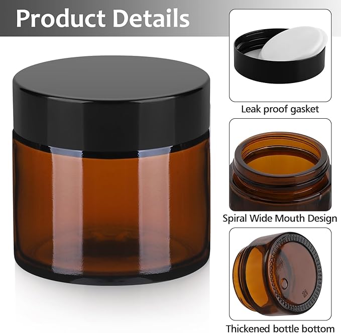Accmor Glass Jars with Lids, 4 Pack 2 OZ Amber Makeup Sample Container with Inner Liners & Spatulas, Leak Proof Round Travel Cosmetic Storage for DIY Making Lotions, Creams, Body Scrub, Bath Salts