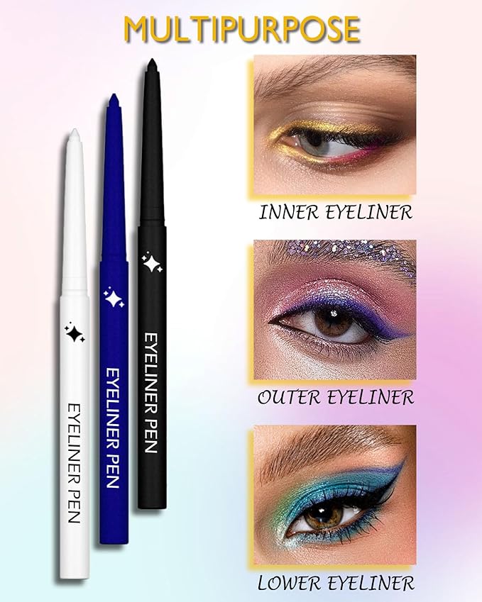 Glitter Silver Eyeliner Pencil, Glitter Gel Eyeliner Pencils, Waterproof Smudge Proof Long-Lasting Metallic Waterline Eye Liner, Precision Retractable Shine Pen for Mature Women Girls Eye Makeup- #11