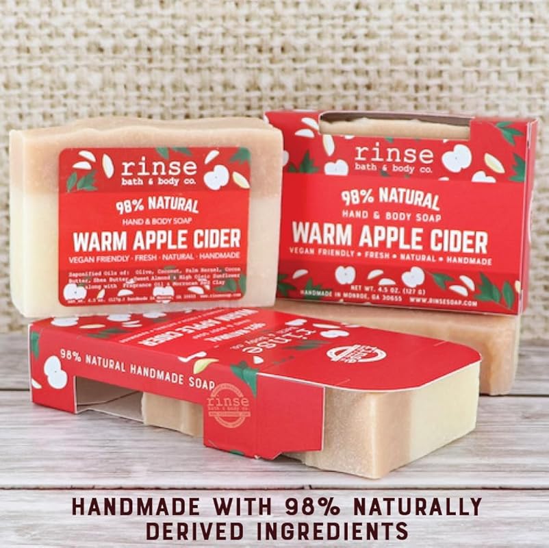 Rinse Bath & Body Warm Apple Handmade Soap - Shea & Cocoa Butter | Delicios Warm Apple Scent | Essential Oils | Vegan Friendly | 4.25oz