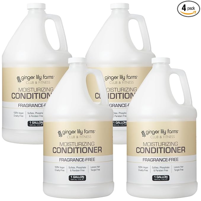 Ginger Lily Farms Club & Fitness Moisturizing Conditioner for Dry Hair, 100% Vegan & Cruelty-Free, Fragrance Free, 1 Gallon (Pack of 4)