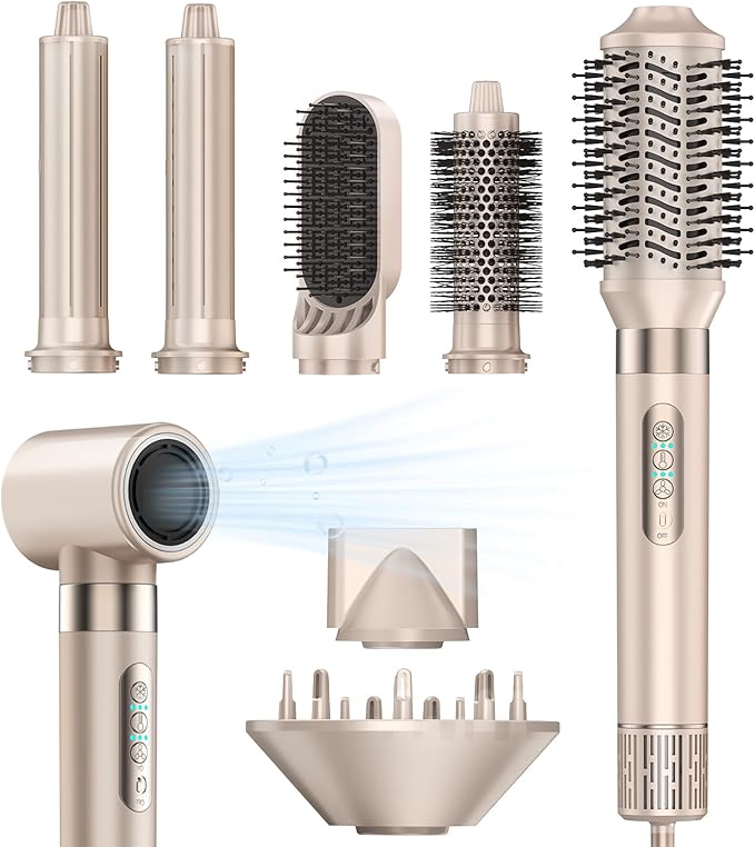 8-in-1 Hot Air Styler & Hair Dryer Brush Set, 110,000 RPM High-Speed Ionic Multi-Styler with Auto-Wrap Curlers, Diffuser, Volumizing & Thermal Brush for Fast Drying and a Smooth, Shiny Finish