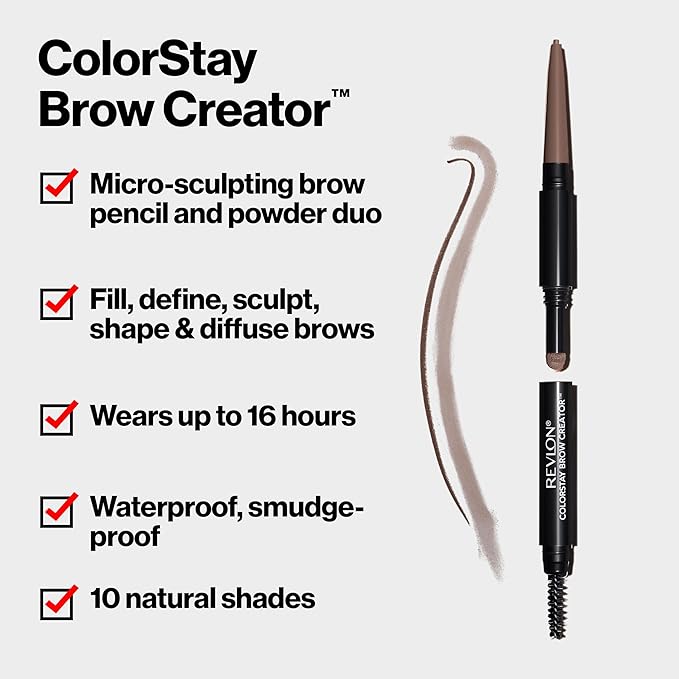 Revlon ColorStay Brow Creator, 2-in-1 Precise Eyebrow Pencil & Powder with Spoolie Brush, Waterproof & Long Lasting, 600 Blonde, 0.003 oz