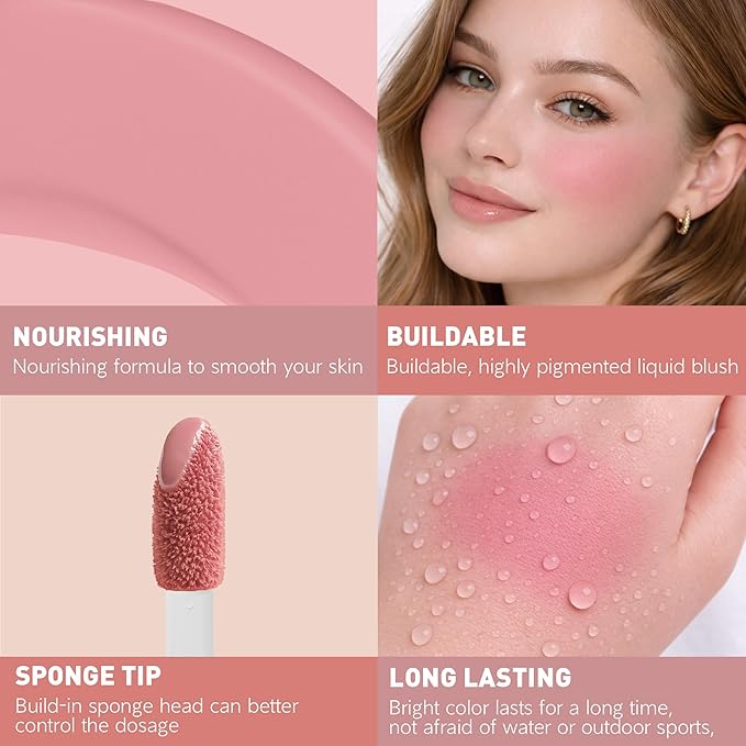 FV Liquid Blush Matte, Long Lasting Buildable Cream Blush with High-Pigment Color, Weightless Blendable Flush for Natural Finish (Love)