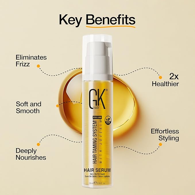 GKHAIR Smoothing Serum - 100% Pure Organic Argan Oil Hydrating Strength Shine Dry Damaged Repair Anti-Frizz Moistures Nourishment & Weightless Styling All Hair Types