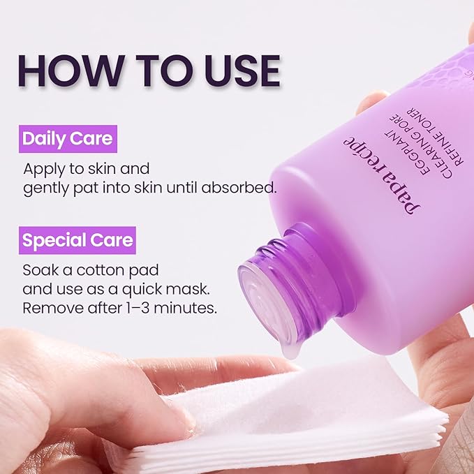 Papa Recipe Eggplant Clearing Pore Refine Toner (5.07 fl oz/150 ml) - 2% Niacinamide & Ceramides, Lightweight Milky Toner, Smooths Texture, Balances Oil & Hydration, Low-Irritation, Korean Skincare