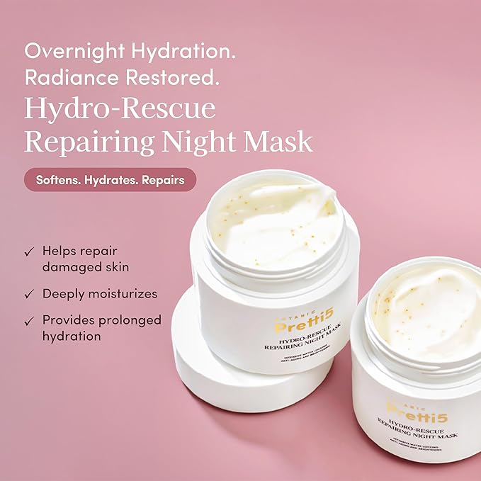 Pretti5 Hydro-Rescue Night Mask 100g – Overnight Sleeping Mask & Barrier Repair for Sensitive Skin – Hydrating Face Cream with Snow fungus & Niacinamide for Soothing – Made in Japan TCM
