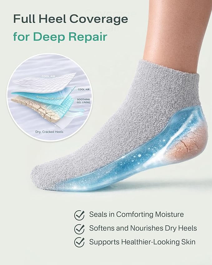 Moisturizing Socks for Dry Cracked Feet, Silicone Socks for Foot Spa(up to Size 8.5), Gel Socks for Foot Care Overnight, Aloe Socks Heel Protector for Cracked Heel Treatment, Self Care Gifts for Women