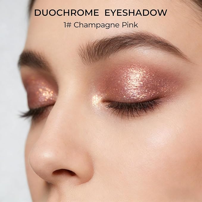 Duochrome Glitter Eyeshadow, Ultra-Fine Color Shifting Metallic Shimmer, High Pigment Holographic Single Eye Makeup, Long Lasting & Buildable Eye Shadow (#1 Champagne Pink)
