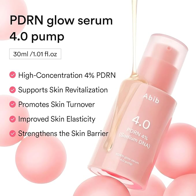 Abib PDRN Glow Serum 4.0 Pump 1.01 fl oz, 4% Salmon DNA PDRN, Skin Turnover & Revitalization Care, Elasticy, Skin Density, with Peptides, Hyaluronic Acid & Hydrolyzed Collagen, Korean Skin Care