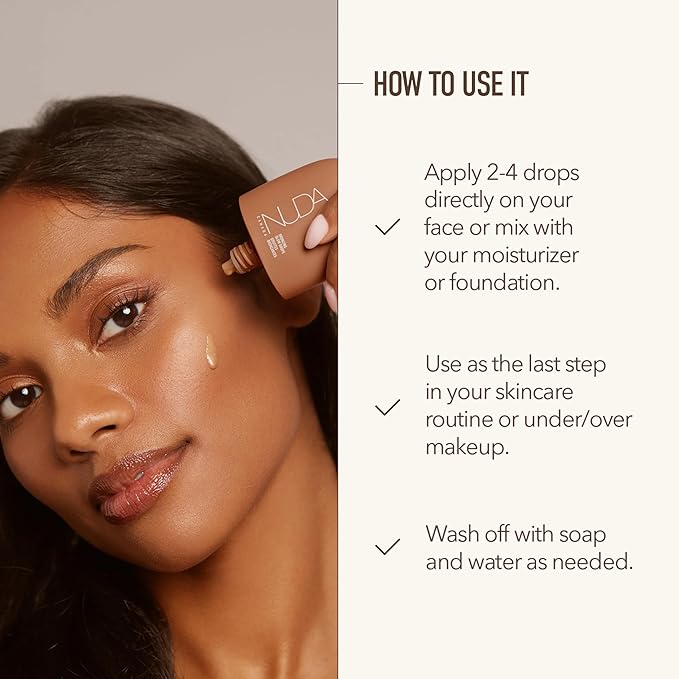 Nuda GlowDrops | Squalene, Ginger, Lavender, & Moringa-Infused Glow Bronzing Drops for Face | Lightweight, Buildable, & Blendable Liquid Bronzer Formula | Paraben & Sulfate-Free Serum, (1 Fl Oz)