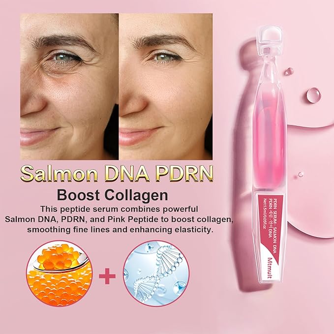 Mtmult Salmon DNA PDRN Serum - PDRN Salmon DNA Anti-Aging Ampoule with 99% Salmon DNA PDRN, Collagen & Hyaluronic Acid, 0.05 fl.oz x 30e, Firming & Moisturizing - Fuses Salmon DNA Power
