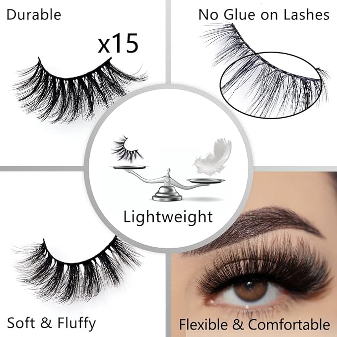Wholesale Mixed Lashes Pack 3D Faux Mink Eyelashes 5 Style 50 Pairs Fluffy Volume Natural Charming Look Medium Length Eyelashes Cotton Band Handmade Reusable Soft False Eyelashes (5 styles-50 pairs)