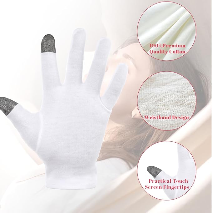 4 Pairs White Cotton Moisturizing Socks Gloves Overnight for Dry Feet Hands, Cotton Moisture Lotion Sleeping Overnight Socks Gloves for Women Girls Dry Feet Hands Healing Repairing Softening