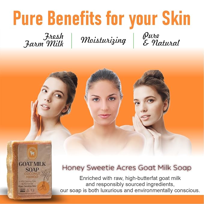 Honey Sweetie Acres Coco Mango Goat Milk Soap - Handmade 5 oz Bar, Made with Natural Ingredients, Moisturizing & Gentle, Made in the USA