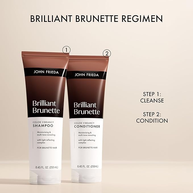 John Frieda Brilliant Brunette Color Vibrancy Shampoo, Brunette Shampoo, 8.45 Fl Oz, Pack of 2