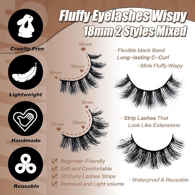 Mink Lashes Wispy Dramatic Thick Faux Mink Fake Eyelashes Pack 18mm 3D Full Strips Lashes Pack 20 Pairs Styles Mixed YH310