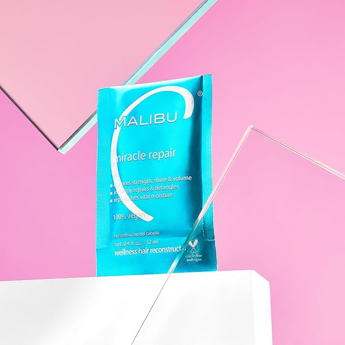 Malibu C Miracle Repair Hair Reconstructor (1 Packet) - Nourishing Hair Repair Treatment for Weak, Damaged Strands - Flax Protein & Vitamin B5 for Hair Strength