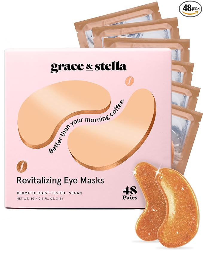 grace & stella Caffeine Under Eye Patches - Awakening Eye Patches for Puffy Eyes and Dark Circles - Under Eye Mask Patches with Niacinamide & Hyaluronic Acid - Vegan, Gifts for Mom (Bronze, 48 Pairs)