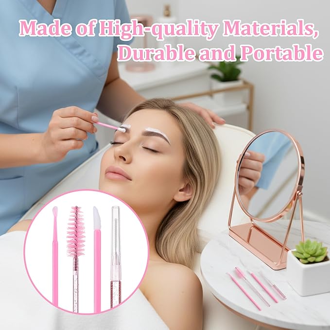 230 Pcs Micro Eyebrow Lash Spoolies Set Lash Lift Kit Eyelash Extension Supplies Pink Brow Lamination Supplies Disposable Eyebrow Spoolies Brush Lip Applicators Micro Swab Brush for Eyelash Extension