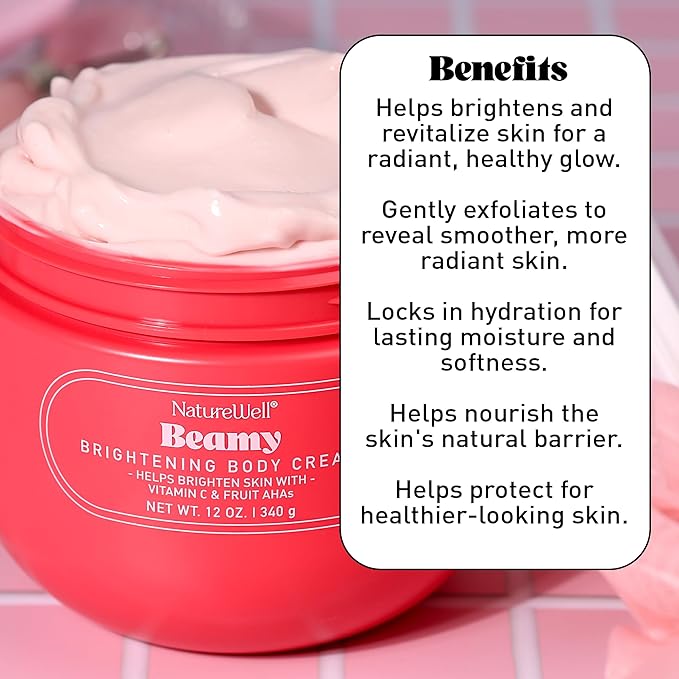 NATURE WELL Beamy Brightening & Moisturizing Body Cream, Lightweight & Quick-Absorbing Formula to Help Improve Tone & Texture, Scented with Black Currant, Jasmine & Vanilla Woods,12 Oz