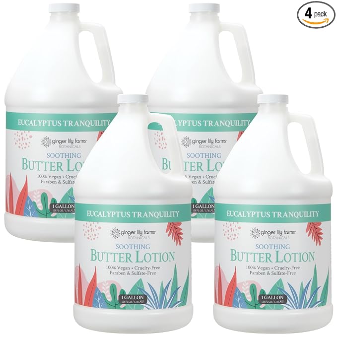Ginger Lily Farms Botanicals Soothing Butter Lotion for Dry Skin, Eucalyptus Tranquility, 100% Vegan & Cruelty-Free, 1 Gallon (Pack of 4)