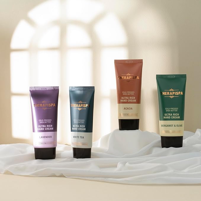 THERAPISPA Ultra Rich Hand Cream – Intensive Hydration & Repair for Dry, Chapped Hands | Enriched with Shea Butter, Ceramides, Niacinamide (B3) & Panthenol (B5) (Bergamot & Olive, 2.0 oz, Pack of 5)