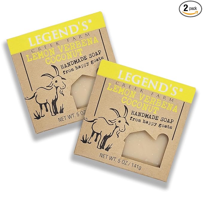 Legend's Creek Farm Goat Milk Soap, Moisturizing Cleansing Bar for Hands and Body, Creamy Lather and Nourishing, Gentle For Sensitive Skin (Lemon Verbana Coconut, Pack of 2)