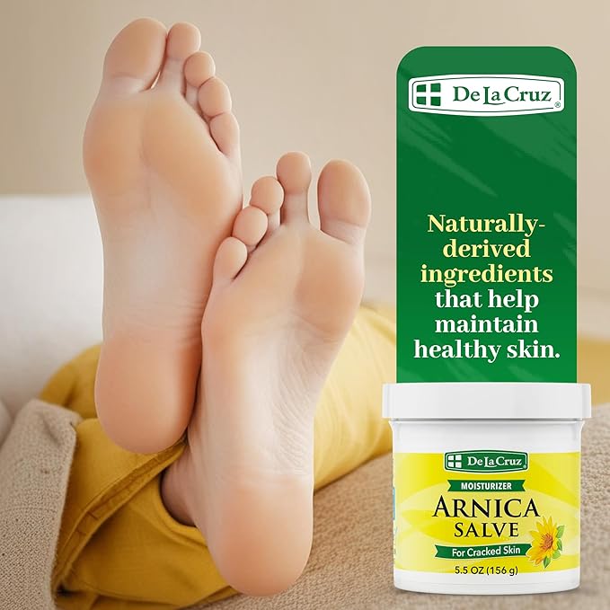 De La Cruz Arnica Salve Foot Care Cream for Dry Cracked Heels & Feet, Skin Care, Hand Salve, 24 Hour Moisture Balm, JUMBO 5.5 OZ
