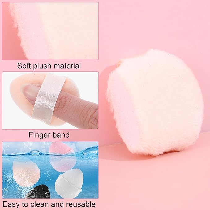 TIESOME 8Pcs Mini Powder Puff, 4 Colors Finger Powder Puff Small Powder Finger Puffs Triangle Makeup Puffs for Foundation Setting Cushion Puff for Women Girls