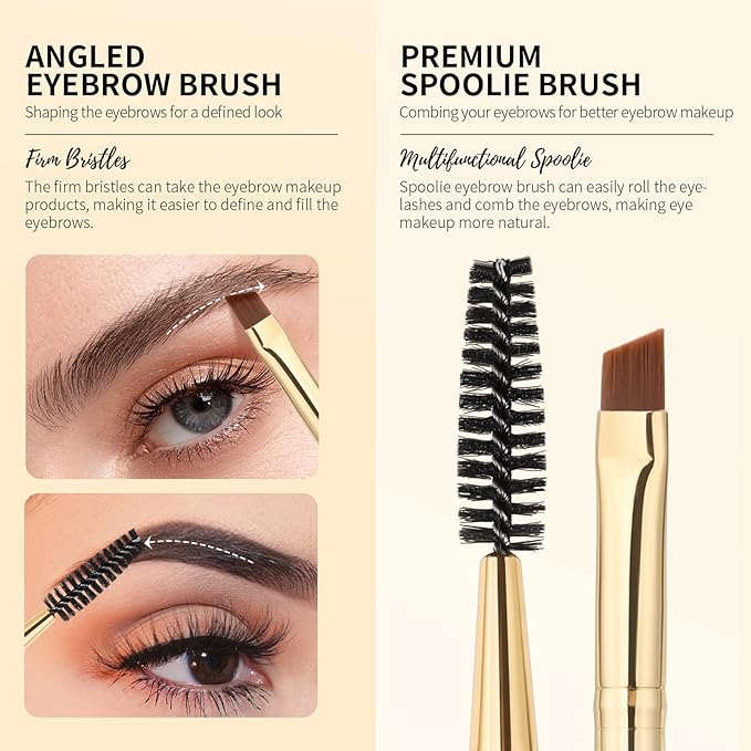Docolor Eyebrow Brush Duo Eyebrow Spoolie Professional Angled Eye Brow Brush Perfect for Lining and Shaping Brows, Spoolie for Brows or Lashes White