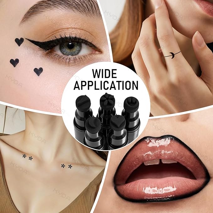Ownest 5Pcs Eyeliner Stamp, Double-End Liquid Eyeliner Stamp Pen, Waterproof Eye Liner Pencil Set, Face Tattoo Makeup-Triangle+Smiley+Flower+Moon+Heart