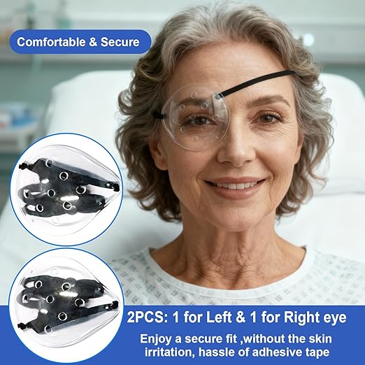 AMZVIO Clear Eye Shield after Surgery,2 Pack,Breathable Protective Eye Patches for Adults & Kids, Hard Plastic Eye Protection Cover for Sleeping with Strap (Black)