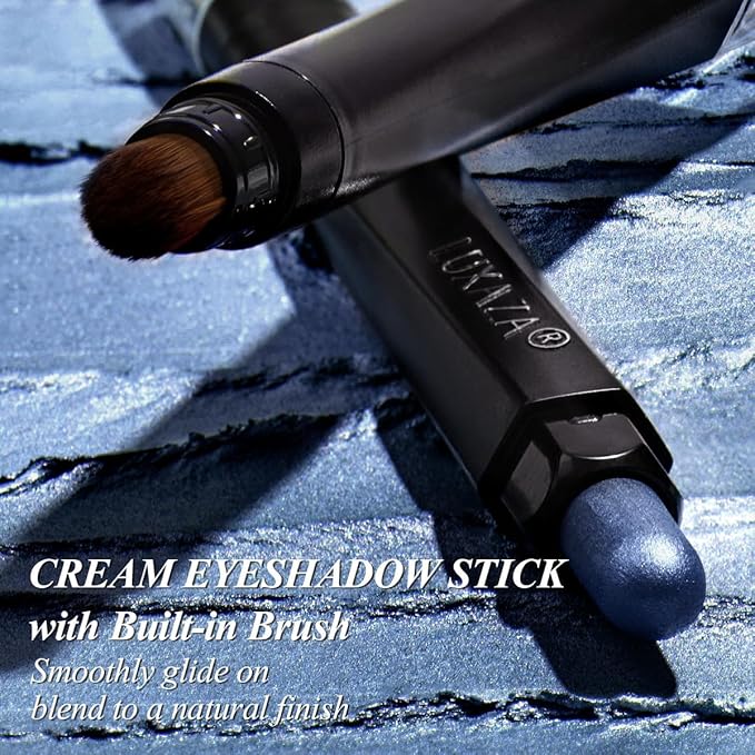 LUXAZA PRO Blue Eyeshadow Stick Makeup 6PCS Set, Dark Blue Brown Metallic Shimmer Matte Cream Eye Shadow Eyeliner Brightener Pencil Crayon - JEANS BLUE