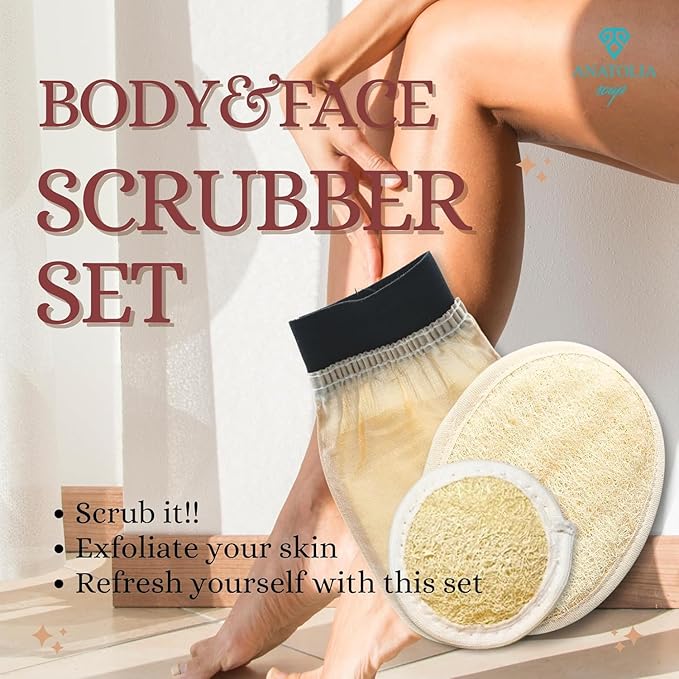 Turkish Hammam Cream Exfoliating Kesse & Body Loofah & Face Loofah, for Shower Exfoliating Mitt Body Scrubber Skin Exfoliator & Dead Skin Remover for Women & Men 3 Count (Pack of 1)