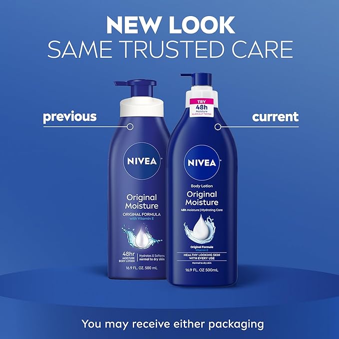 NIVEA Original Moisture Body Lotion with Vitamin E,48-Hour Body Moisturizer for Normal to Dry Skin,16.9 Fl Oz Pump Bottle, (Pack of 2)