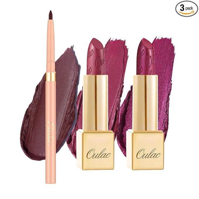 Oulac Red Lipstick & Lipliner Set High Impact Lipcolor with Moisturizing Formula, Vegan Beauty, Full-Coverage Lip Color, Gift Lipstick for Women, 4.3g X 3PCS, LL07+03+04