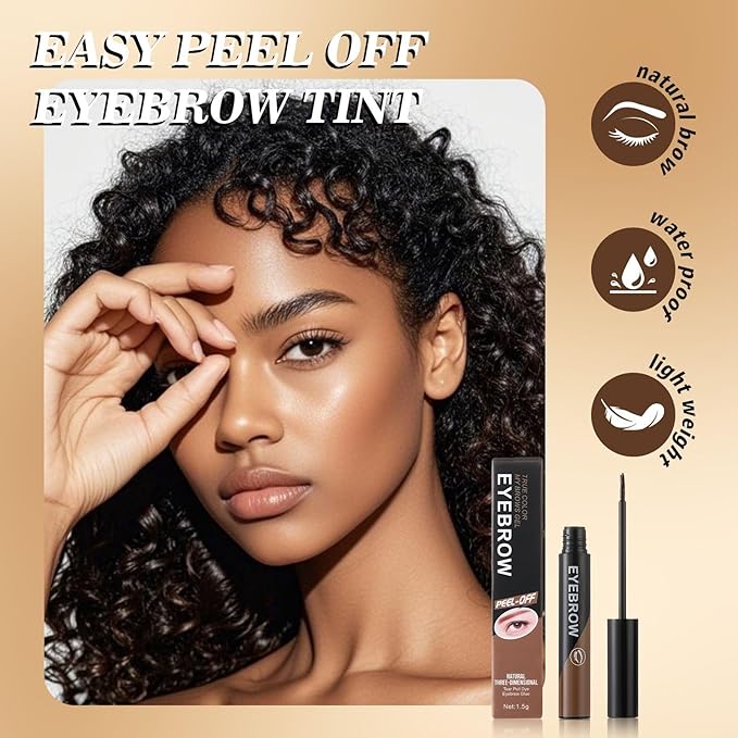 Eyebrow Gel - Peel-Off Eyebrow Tint, Waterproof Tattoo Cover Up Long-Lasting Peel Off Brow Gel For Natural & Defined Brows, Semi-Permanent Eyebrow Color Makeup For All-Day Wear(Dark Brown)