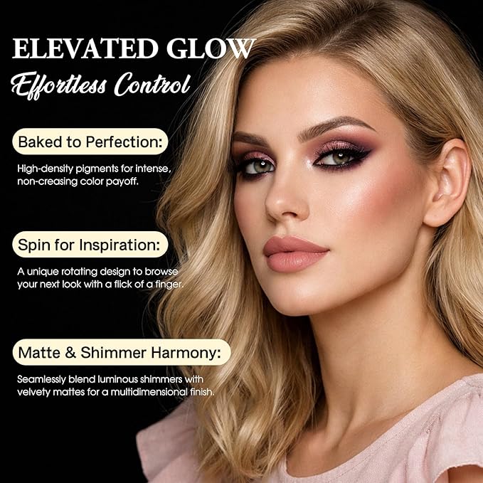 UCANBE Baked Eyeshadow & Blush Palette, High Pigmented Blendable Matte Shimmer Rose Pink Eye Shadow & Cheek Makeup Palette, Rotating Compact Design Makeup Gift, 02 Whispered Rose