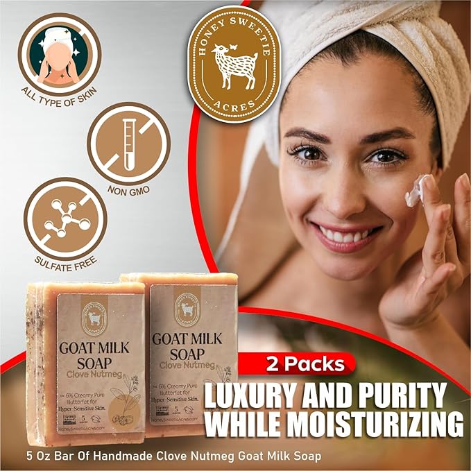 Honey Sweetie Acres 2-Pack Clove Nutmeg Goat Milk Soap - Handmade 5 oz Bar, Made with Natural Ingredients, Moisturizing & Gentle, Made in the USA