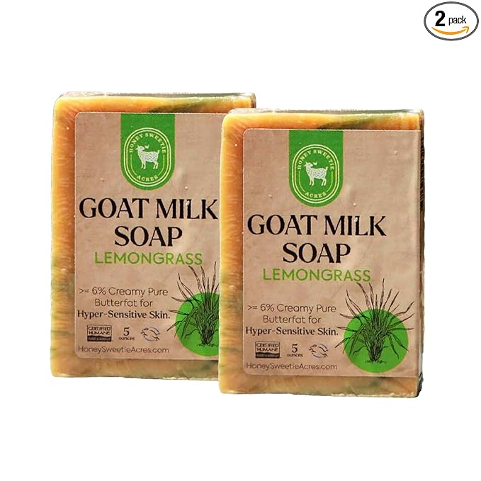 Honey Sweetie Acres 2-Pack Lemongrass Goat Milk Soap - Handmade 5 oz Bar, Made with Natural Ingredients, Moisturizing & Gentle, Made in the USA