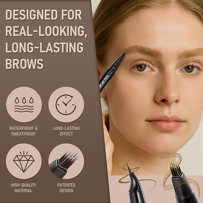 Dual-Ended Microblading Eyebrow Pencil for Women, 2 in 1 Liquid Eyebrow Pencil with Curved Tip and 4D Brow-Fection Microblading Pen, Shaped Fill HairLike Waterproof Lasting Eyebrows 01 New Light Brown