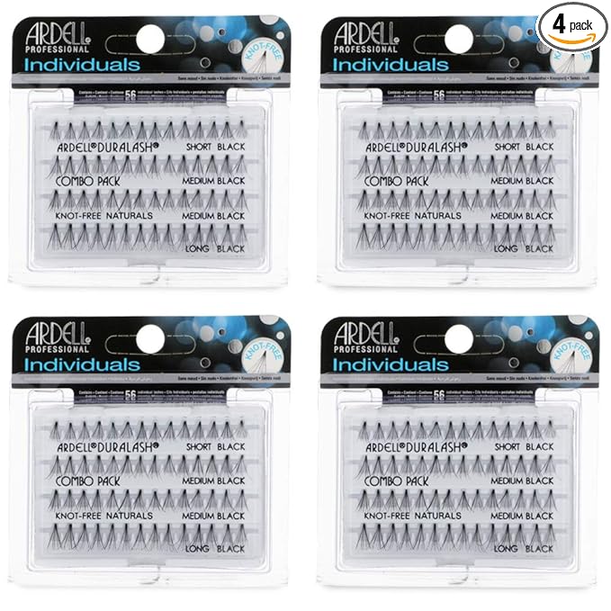 Ardell Individual False Eye Lashes - Combo, Black, Natural Look DIY Lash Clusters, Easy Application for Eyelash Extension Effect, 4 Pack