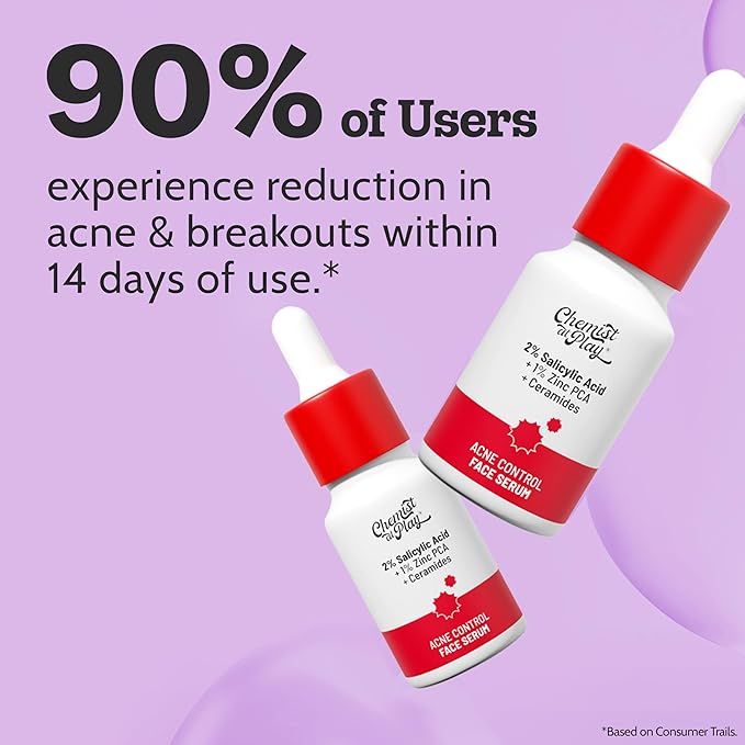 Chemist At Play 2% Salicylic Acid Face Serum | Treats Active Acne | Controls Excess Oil | Fades Acne Marks | Improves Skin Texture | 10ml